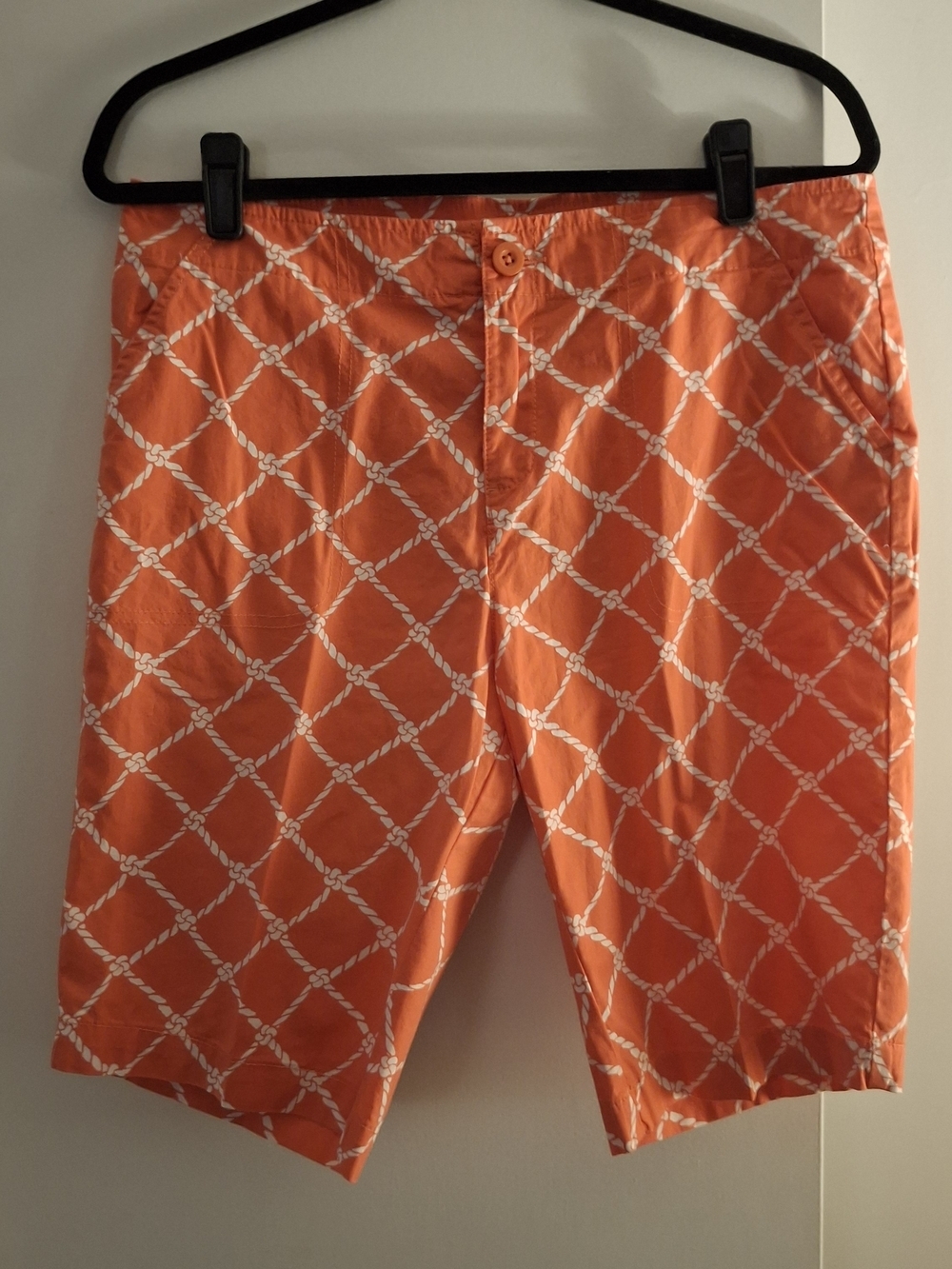 Caribbean Joe Women's Orange Rope-Print Bermuda Shorts